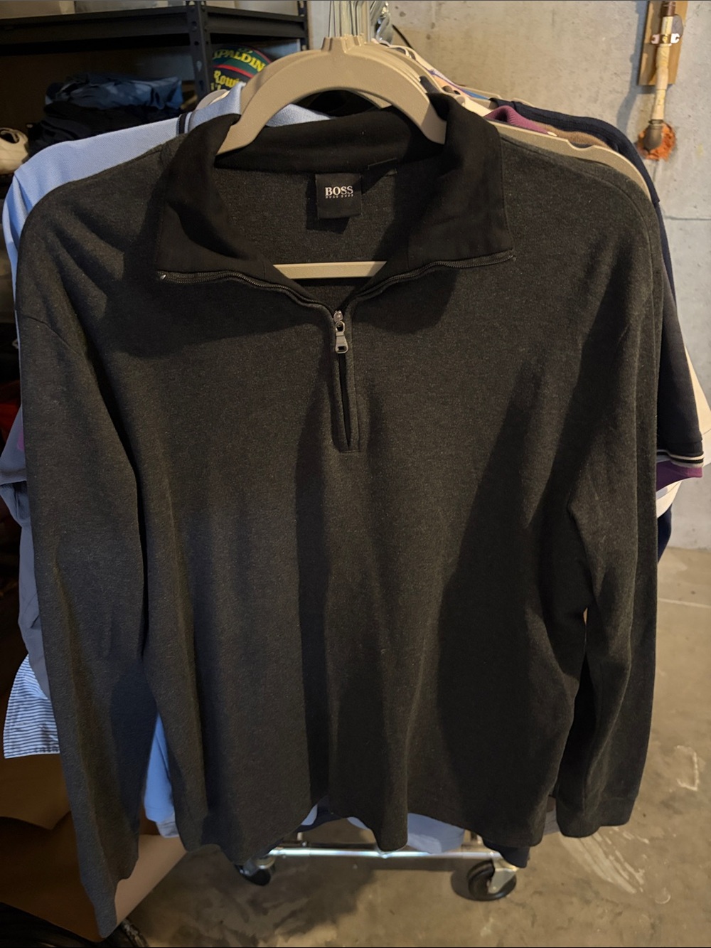 BOSS Men's Dark Charcoal Half-Zip Sweater